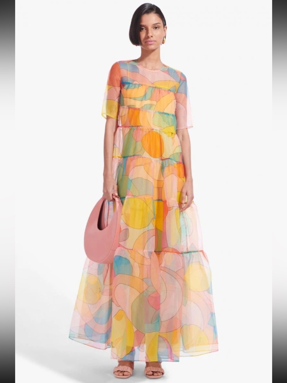 STAUD Hyacinth Tiered Abstract-Print Maxi Dress Citrus Kaleidoscope XS